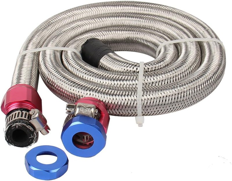 CarBole 3 FT 6AN 3/8" ID Fuel Line Stainless Steel Braided Hose Kit, With 2 pcs AN6 Fitting Universal for Racing Fuel, Gas, Coolant - Image 1